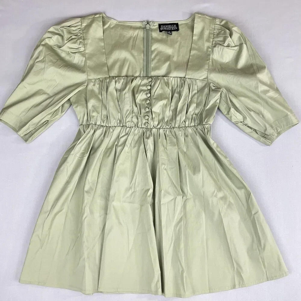 Danielle Bernstein Mini Dress Ladies Sm Green Corset Puff Zip Sleeve Square Neck - Picture 12 of 13